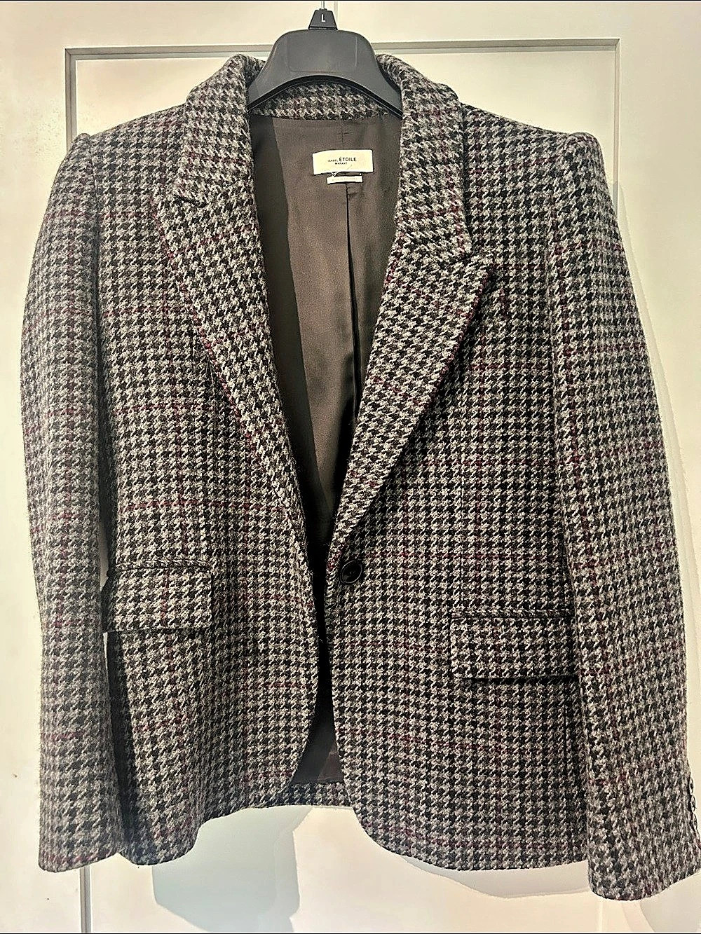 Isabel Marant Houndstooth Wool Blazer in Gray & Red Size 44 Great Condition